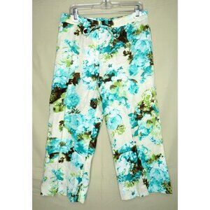 Vintage Peck & Peck Linen Pants Ankle High Rise Wide Leg Floral Women's Size 8